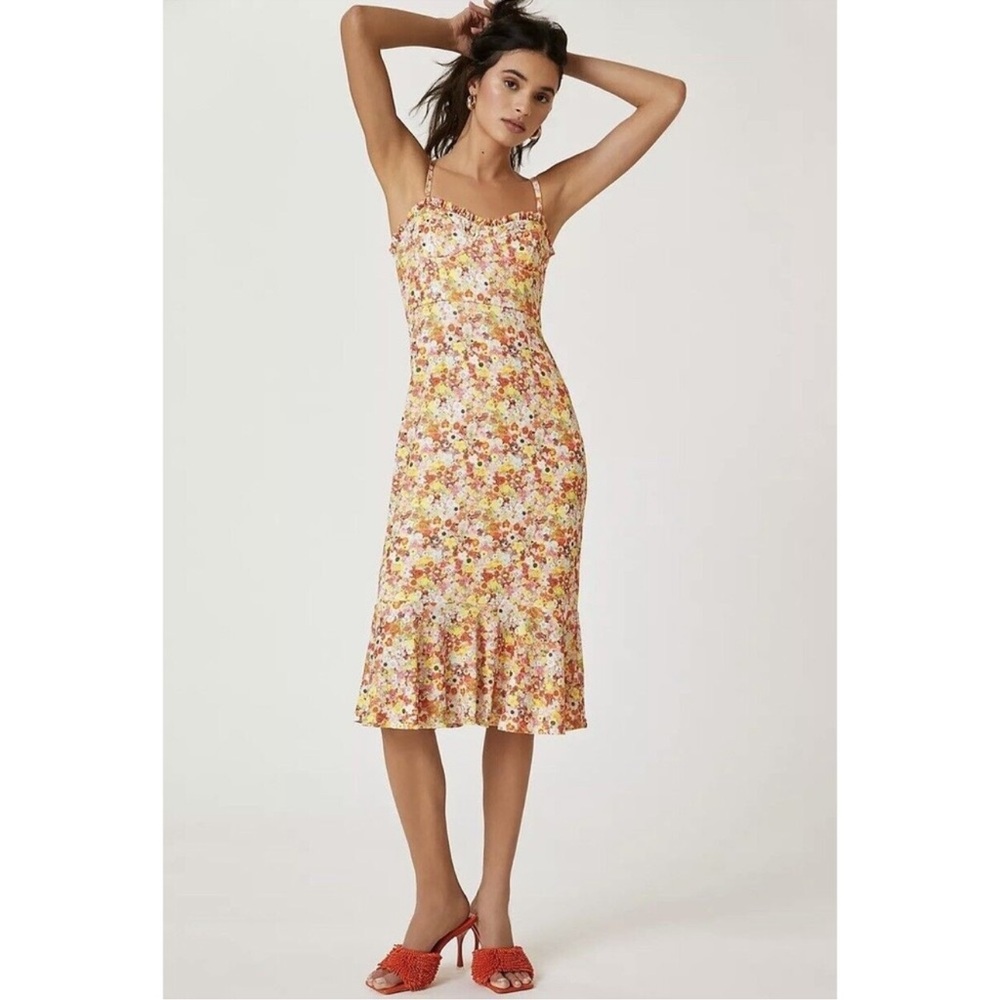 Hutch Floral Midi Dress in Yellow and Pink